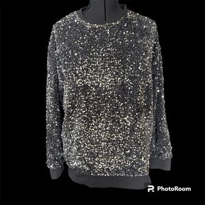 Shiraleah Sequin Velour Silver Sweater Sz XL